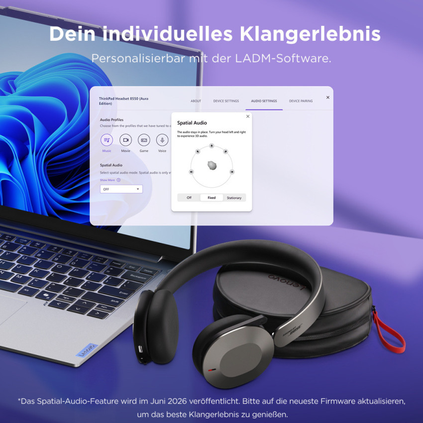 Lenovo kabelloses, faltbares ThinkPad Dual-Mode ANC-Headset 8550 (Aura Edition)