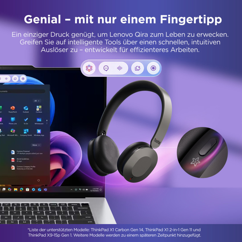 Lenovo kabelloses, faltbares ThinkPad Dual-Mode ANC-Headset 8550 (Aura Edition)