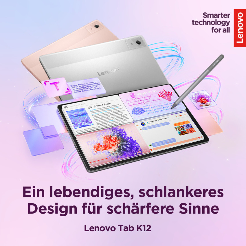 Lenovo Campus Tab K12 Matte Edition (Luna Grey), inkl. Netzteil, Pen & Tastatur