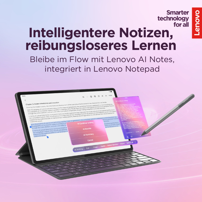 Lenovo Campus Tab K12 Matte Edition (Luna Grey), inkl. Netzteil, Pen & Tastatur