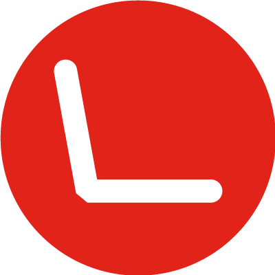 Weißes Icon eines aufgeklappten Convertible-Notebooks in Seitenansicht auf rotem Grund