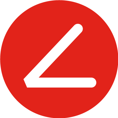 Weißes Icon eines Convertible-Notebooks im Standmodus in Seitenansicht auf rotem Grund