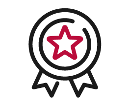 Schwarzes Outline-Icons eines Abzeichens mit einem roten Stern