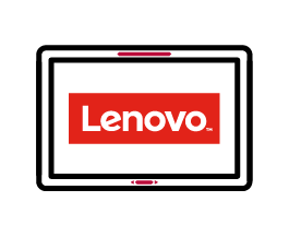 Schwarzes Outline-Icons eines Tablets mit Lenovo Logo auf dem Display